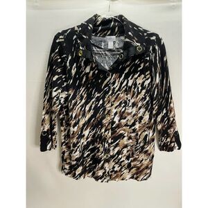 Zenergy Chico's Snap Front Printed 3/4 Sleeve Light Jacket Sweater Size 2/ Large